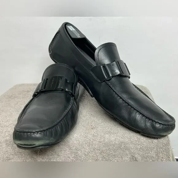 Salvatore Ferragamo Sardegna Driver Loafers Men Black Leather Shoes Size 13 D - Picture 3 of 11